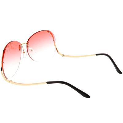 Gafas de sol de gran tamaño con lentes teñidas de color redondo y brazos de metal curvos sin montura C428