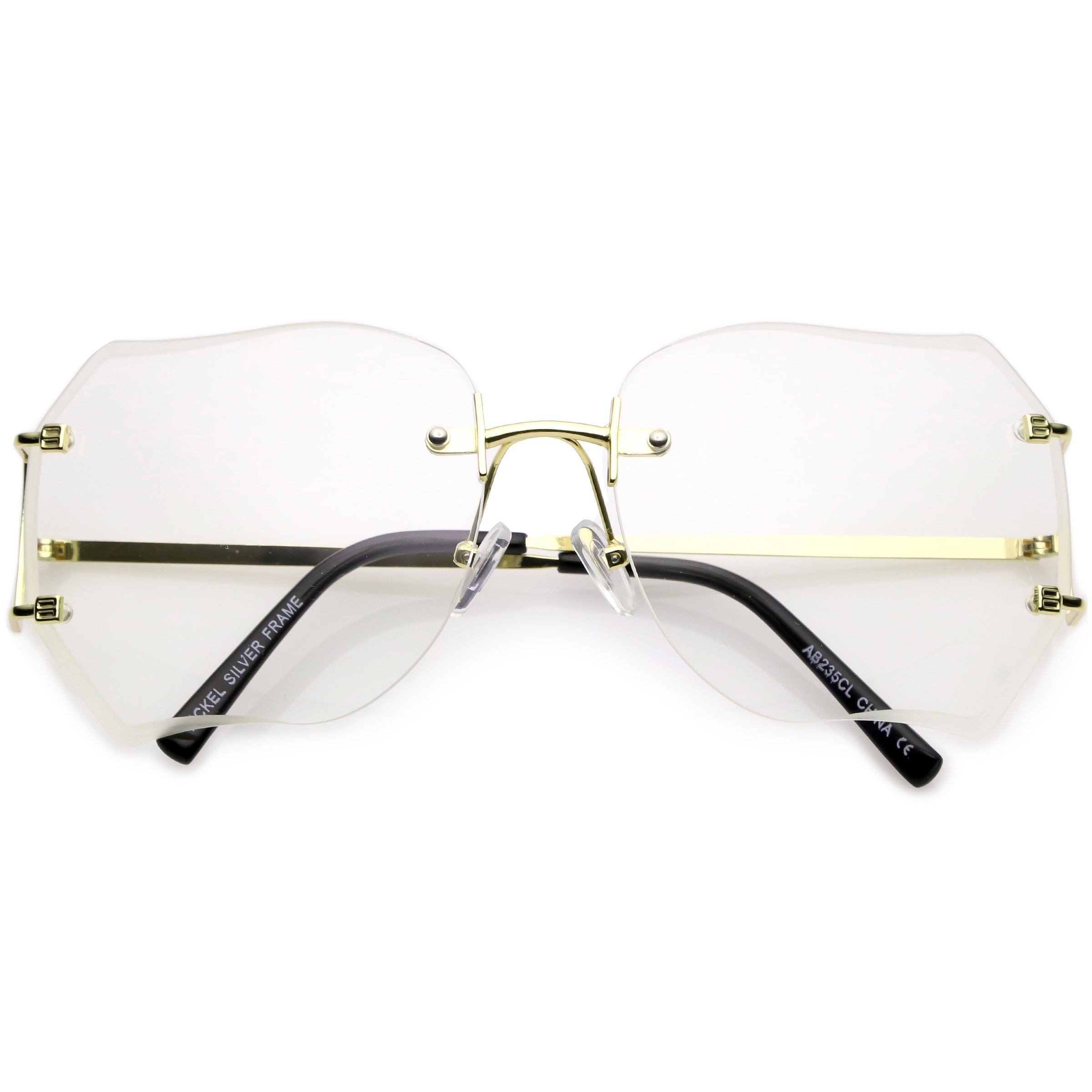Oversize Rimless Square Glasses Slim Metal Beveled Clear Lens C433 zeroUV
