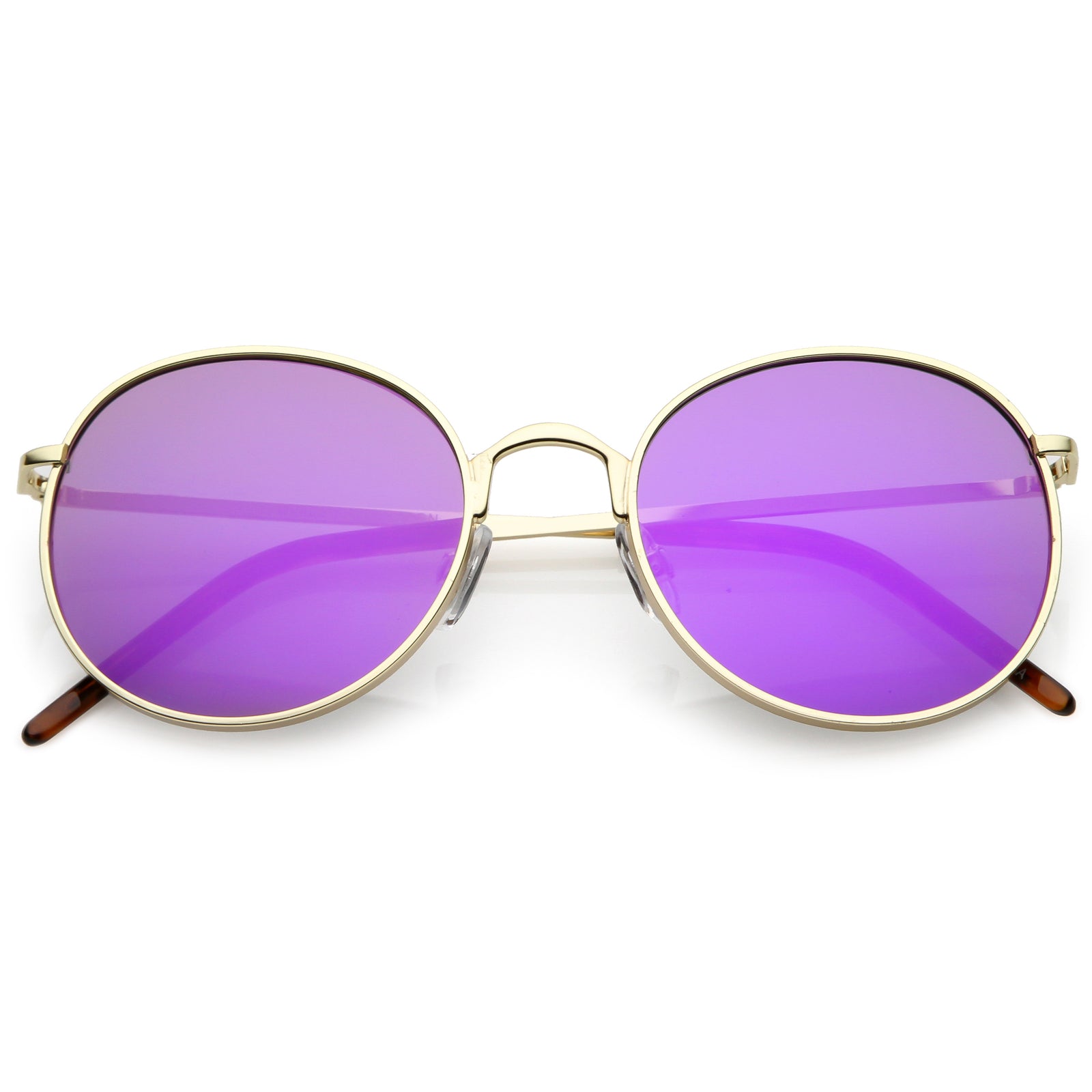 Retro Flash Mirrored Round Flat Lens Metal Sunglasses C436
