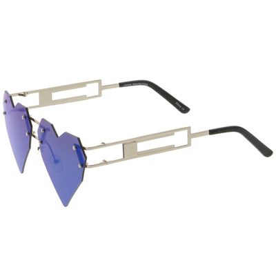 Novedad Gafas de sol con lentes planas espejadas en forma de corazón cortadas con láser de 8 bits C440