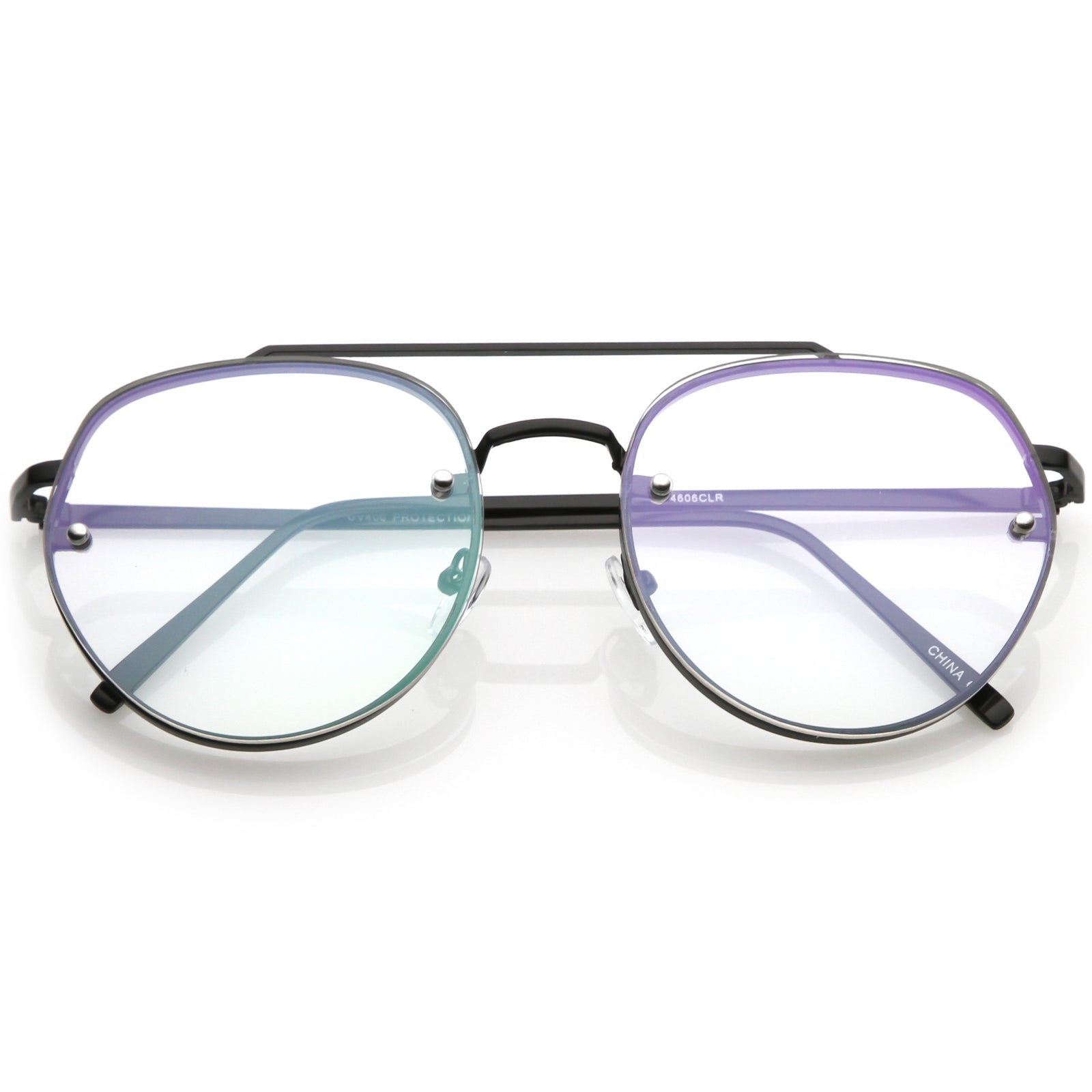 Retro Slim Brow Round Flat Clear Lens Aviator Glasses 59mm C450