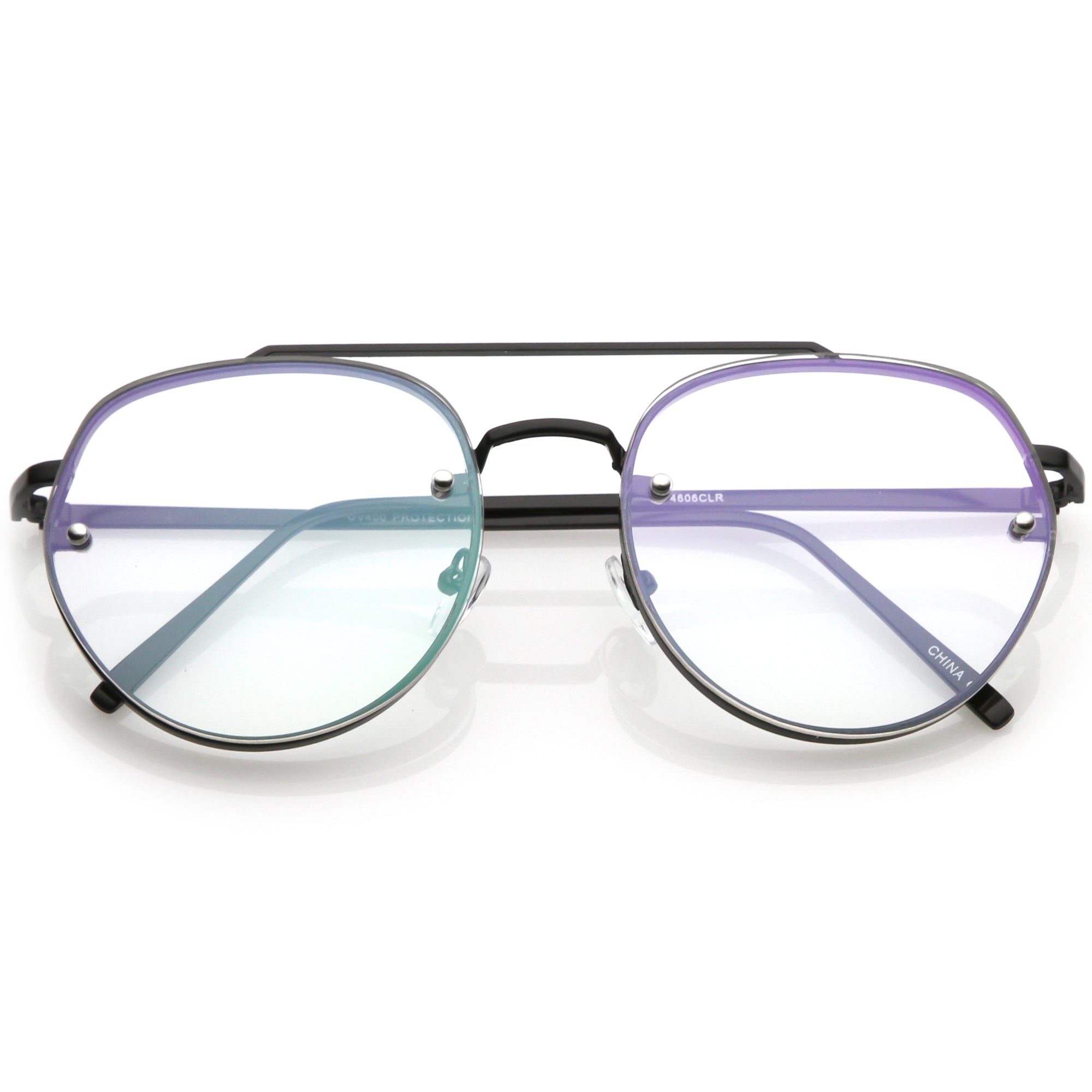 Gafas de aviador con lentes transparentes, planas, redondas, delgadas, retro, 59 mm, C450