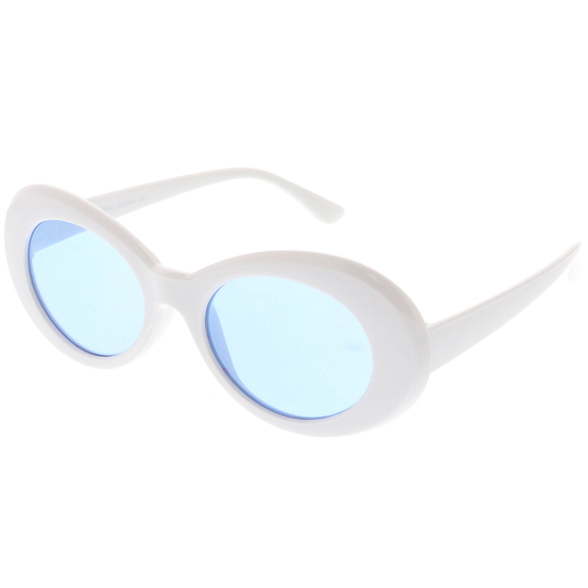 Retro 1990's Fashion Clout Goggle Oval Colored Lens Sunglasses White Blue
