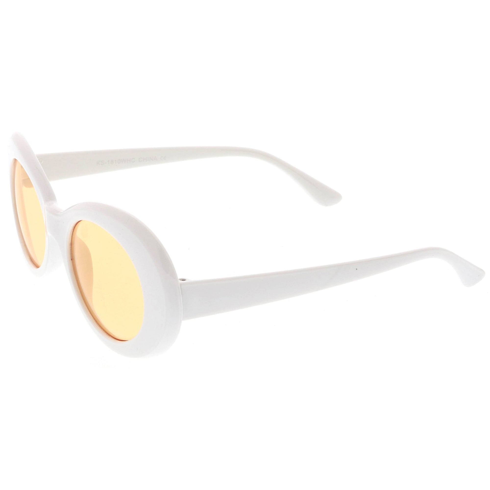 Retro 1990's Fashion Clout Goggle Oval Colored Lens Sunglasses White Blue