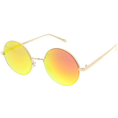 Gafas de sol con lentes planas espejadas y flash de metal redondo premium C465