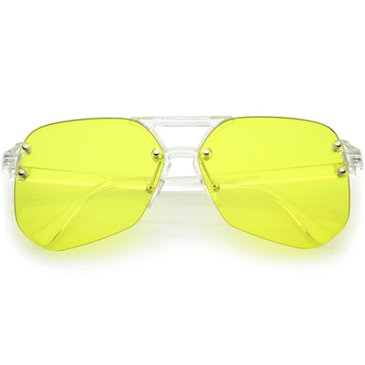 Gafas de sol retro de gran tamaño sin montura en tono de color con parte superior plana C479