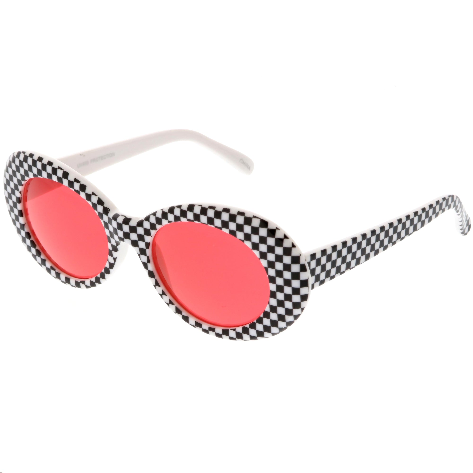 red clout goggles Retro 1990's Rad Clout Goggle Checkered Colored Lens Oval Sunglasses