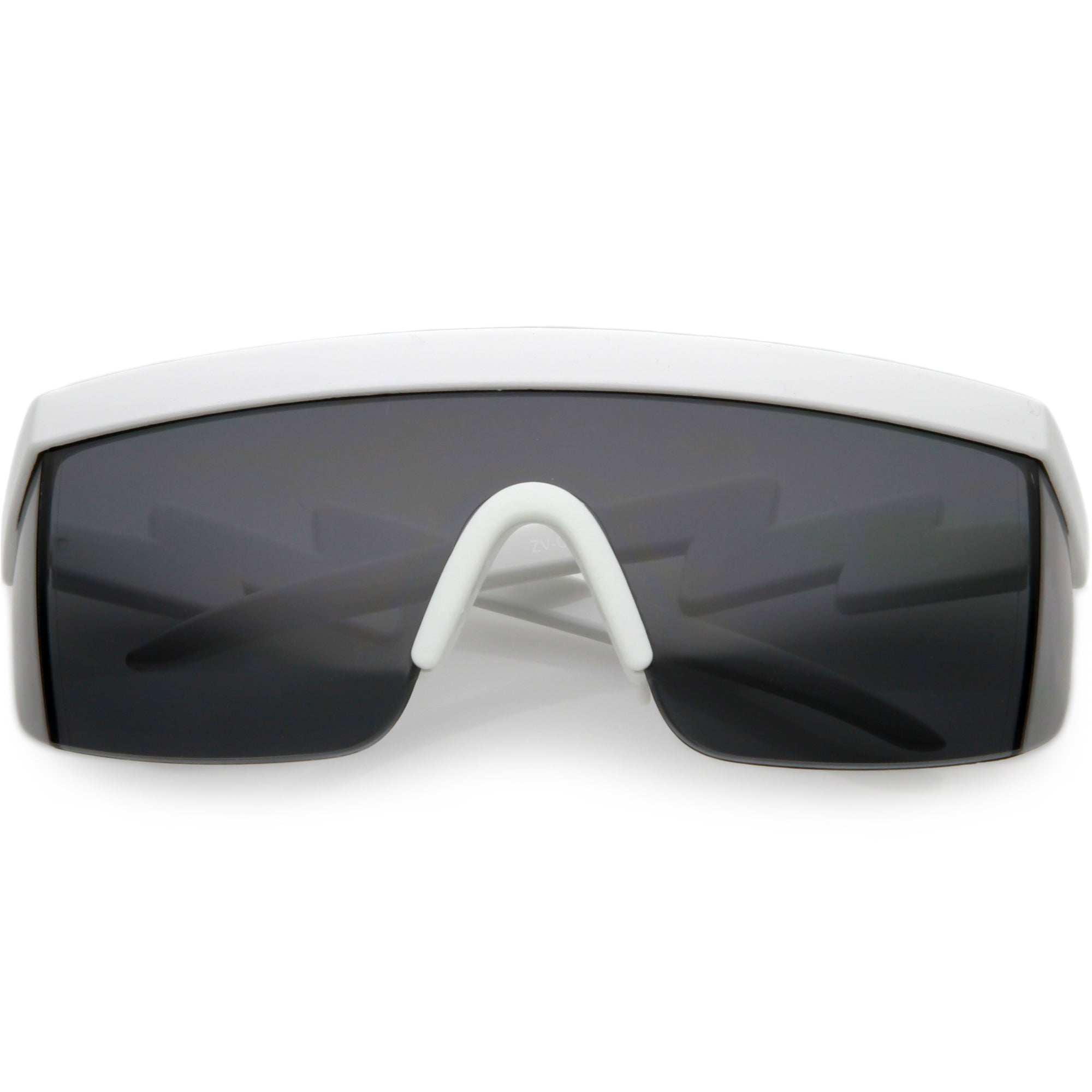 flat goggles Retro Flat Top Color Tone Half Frame Goggle Shield Sunglasses C546 White / Smoke