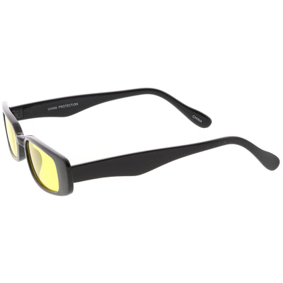 Gafas de sol unisex estilo años 90, estilo retro, rectangulares, finas, con lentes en tono de color, C549