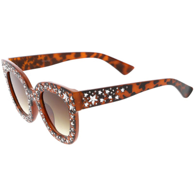 Gafas de sol con borde en forma de cuerno y diamantes de imitación de estrella de moda para mujer C579