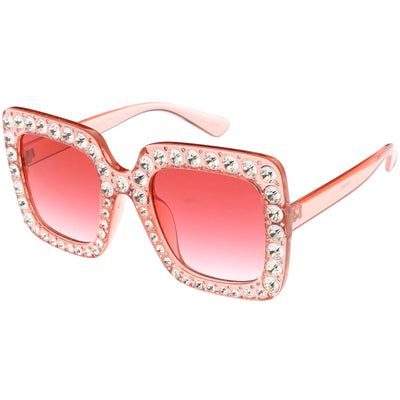 Gafas de sol cuadradas de gran tamaño con diamantes de imitación y cristales glamorosos para mujer C586