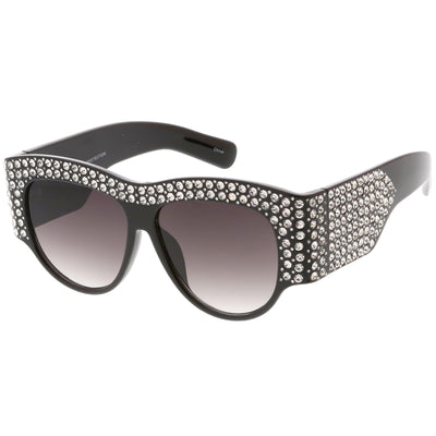 Gafas de sol de gran tamaño con diamantes de imitación y borde con cuernos hechas a mano para mujer C609