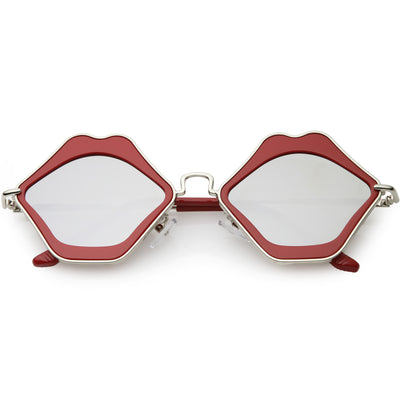 Gafas de sol con forma de labio y lentes espejadas planas de gran tamaño para mujer C674