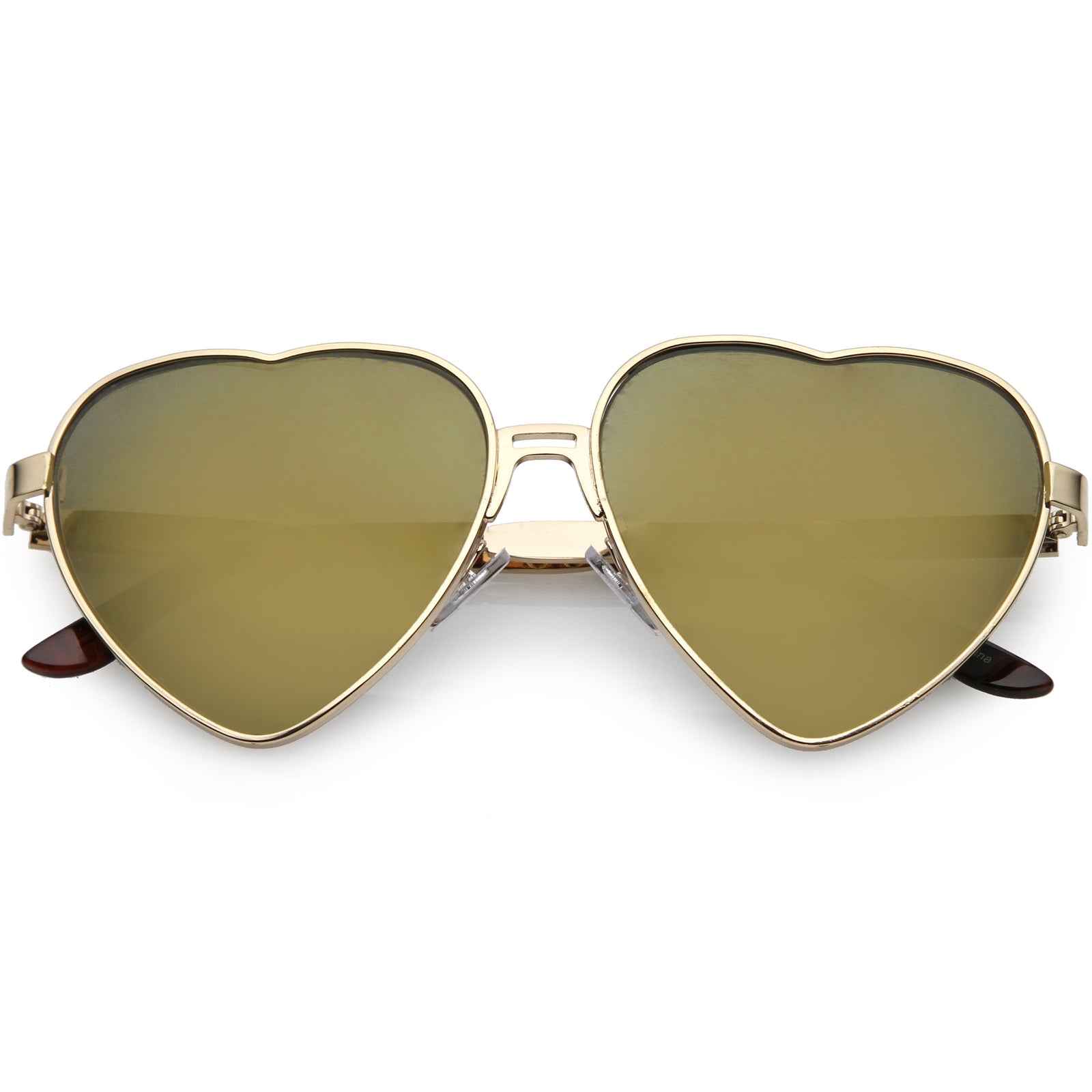Women's Oversize Metal Heart Shaped Mirrored Lens Sunglasses C729
