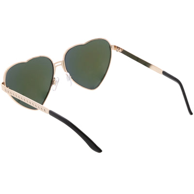 Gafas de sol extragrandes con lentes espejadas en forma de corazón de metal para mujer C729