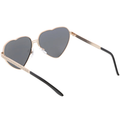 Gafas de sol extragrandes con lentes espejadas en forma de corazón de metal para mujer C729