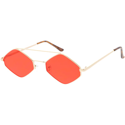 Gafas de sol con lentes planas en tonos de color en forma de diamante hexagonales retro C754