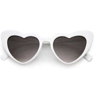 Gafas de sol tipo ojo de gato con forma de corazón y lentes planas extragrandes para mujer C759 - lavanda blanca