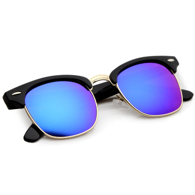 Gafas de sol clásicas con montura de cuerno y lentes espejadas de color cuadrado C772