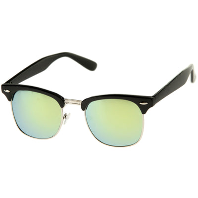 Gafas de sol clásicas con montura de cuerno y lentes espejadas de color cuadrado C772