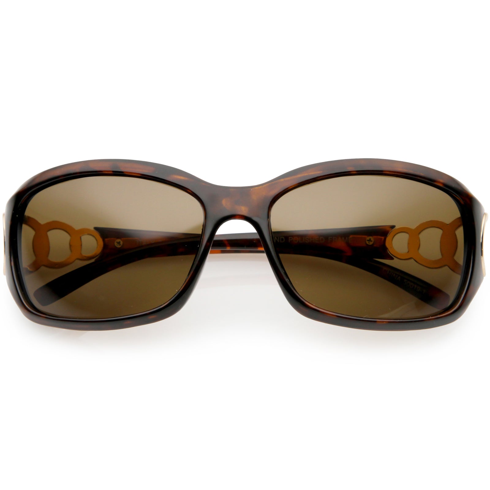 Gafas de sol rectangulares con lentes polarizadas y detalles de cadena de metal de gran tamaño C784