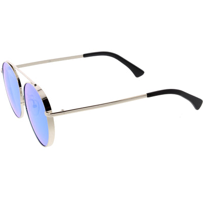 Oversize Retro Modern Round Top Bar Flat Lens Aviator Sunglasses C826