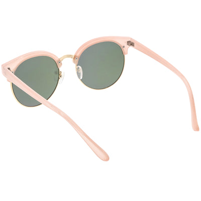 Gafas de sol con lentes espejadas planas y borde redondo con cuernos para mujer C839