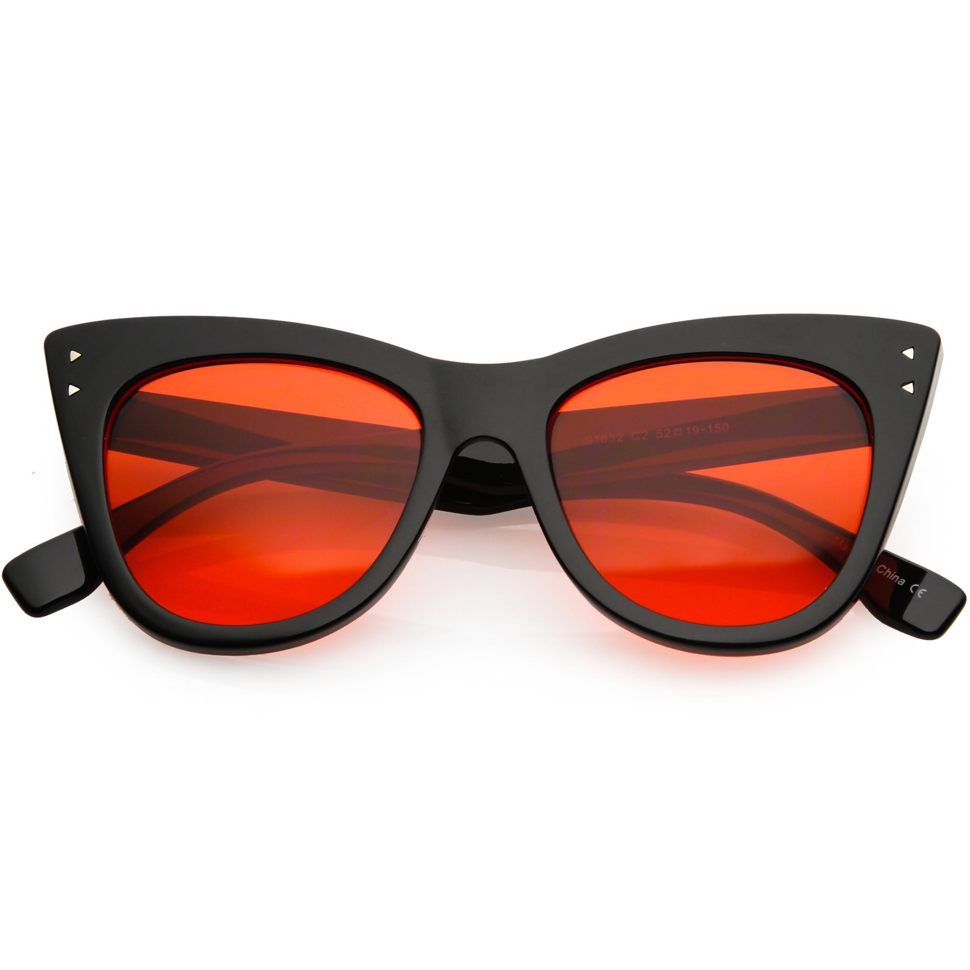 Gafas de sol estilo ojo de gato con remaches de punta alta y gran tamaño para mujer C851