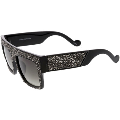 Gafas de sol con lentes espejadas y parte superior plana con diamantes de imitación de cristal para mujer C880