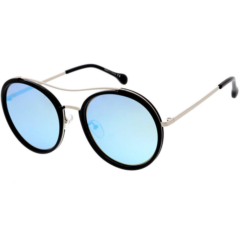 Gafas de sol redondas con lentes polarizadas y barra transversal de metal Chic Luxe C881