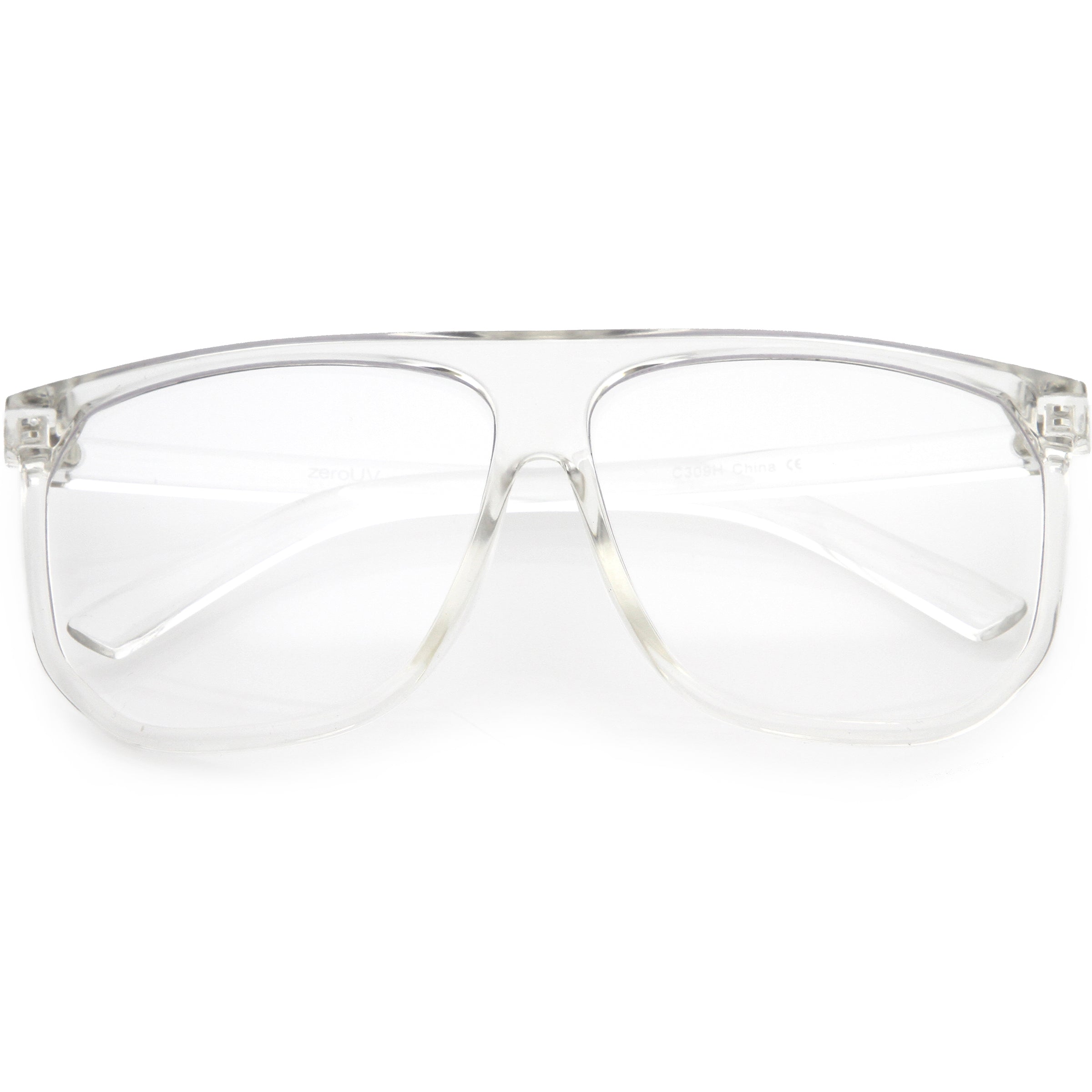 Oversize Flat Top Hipster Clear Lens Aviator Glasses - zeroUV