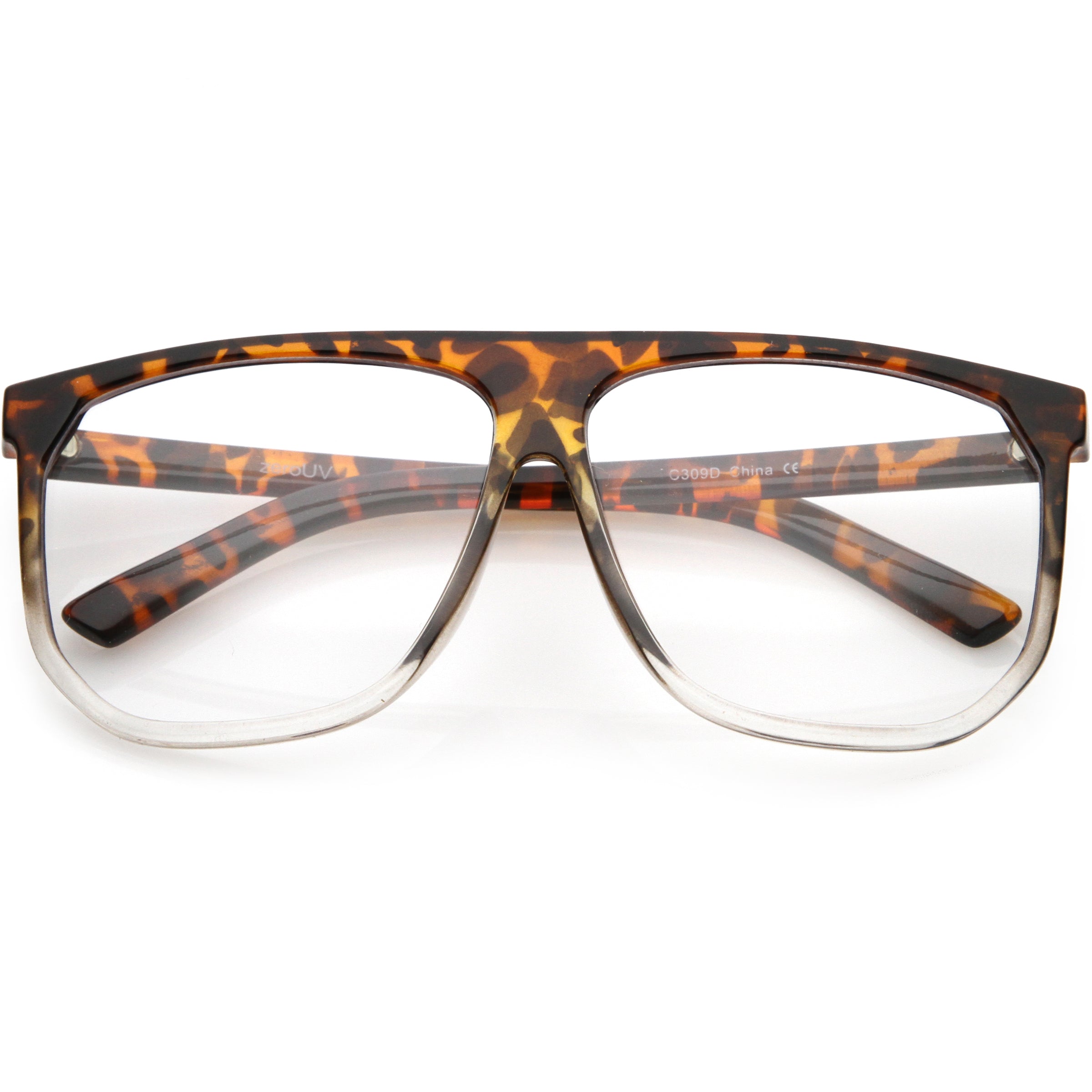 Oversize Flat Top Hipster Clear Lens Aviator Glasses - zeroUV