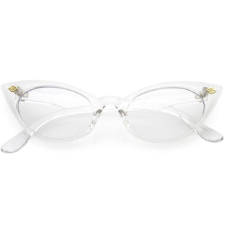 Women's Small Retro 1950's Secretary Clear Lens Cat Eye Glasses C939 - Clear Clear