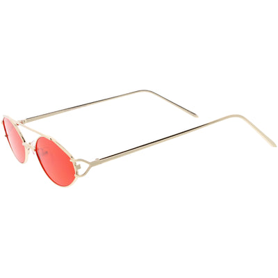 Gafas de sol con lentes de tono de color con barra transversal ovalada de metal pequeño y moderno retro C944