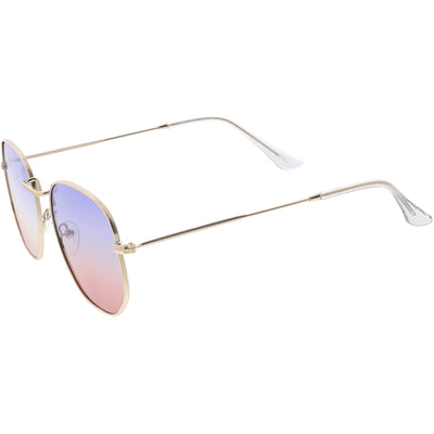Gafas de sol con lentes planas de metal de dos colores con degradado geométrico retro C946