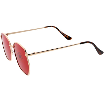 Gafas de sol de metal con lentes planas en tono de color geométrico retro de gran tamaño C947