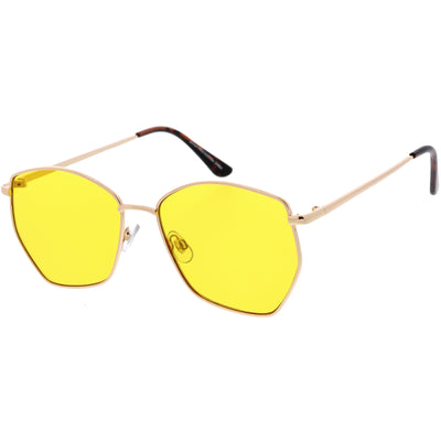 Gafas de sol de metal con lentes planas en tono de color geométrico retro de gran tamaño C947