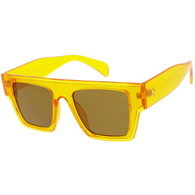 Gafas de sol rectangulares retro con montura translúcida colorida y parte superior plana C964