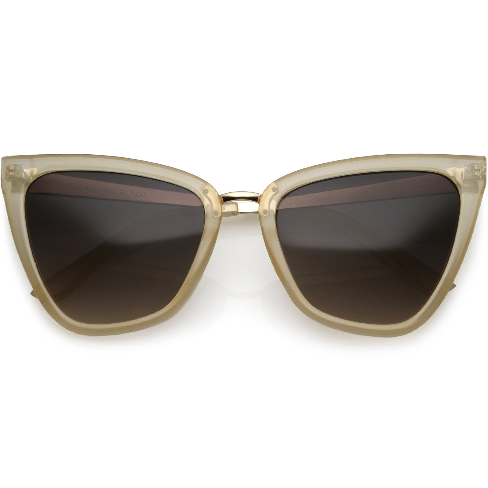Oversize Two-Tone Metal Nose Bridge Accent Cat Eye Sunglasses D001