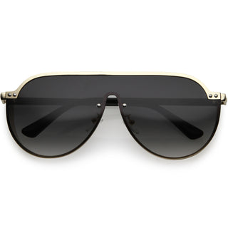 Glitter Side Cover Top Metal Accented Trim Full Rimless Shield Sunglasses D002 - Gold Black / Lavender