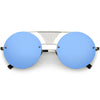 Gafas de sol redondas estilo piloto con puente nasal y barra transversal de malla metálica sin montura completa D003