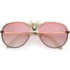 Gafas de sol estilo aviador extragrandes de color insecto chapadas en metal sin montura Luxe Bee D005