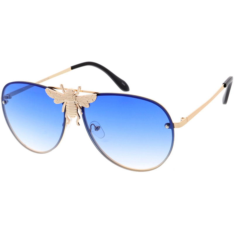 Gafas de sol estilo aviador extragrandes de color insecto chapadas en metal sin montura Luxe Bee D005