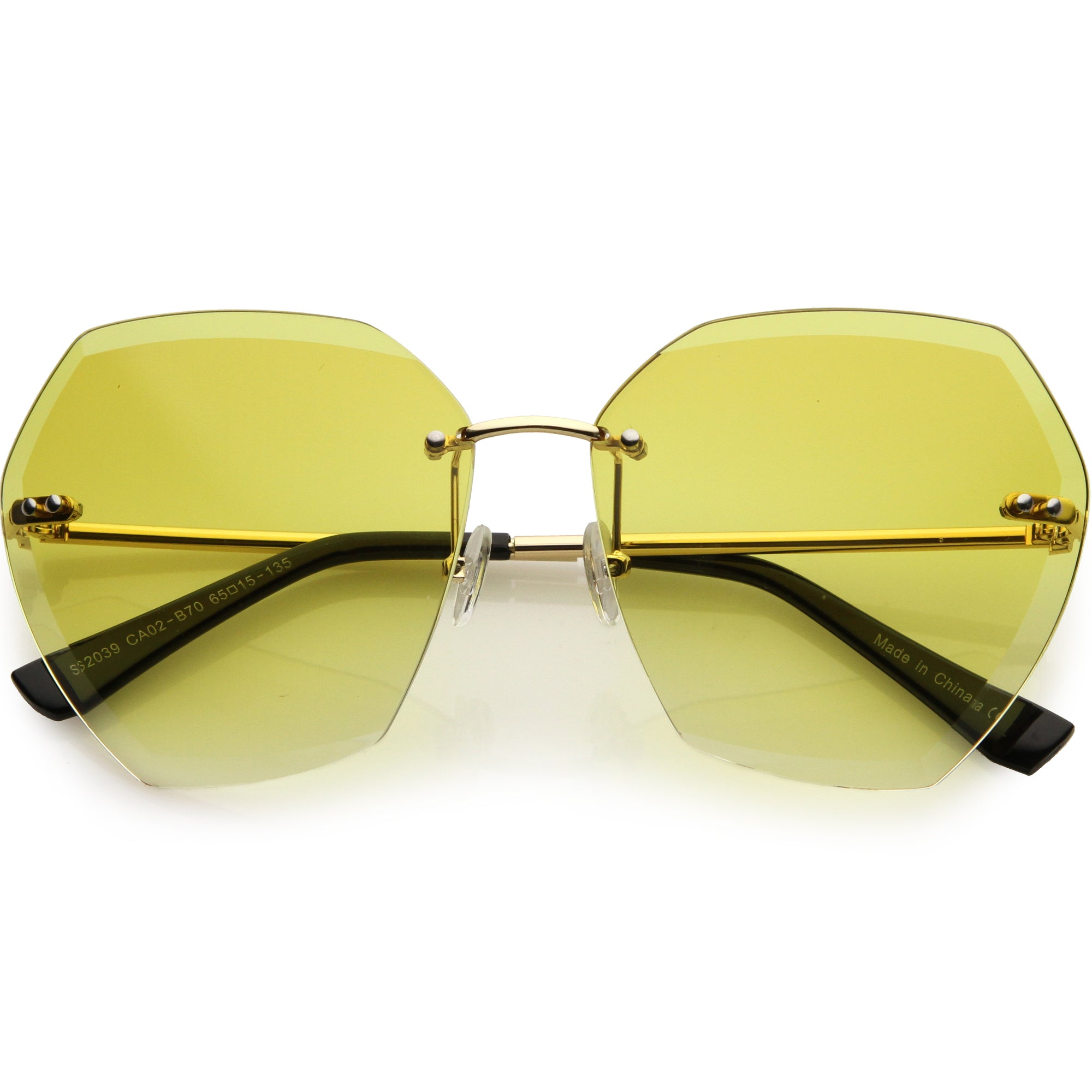 Gafas de sol geométricas con lentes degradados biselados sin montura de gran tamaño D014