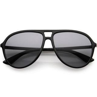 Classic 80s Inspired Color Tinted Lens Retro Aviator Sunglasses D015 - Shiny Black / Smoke