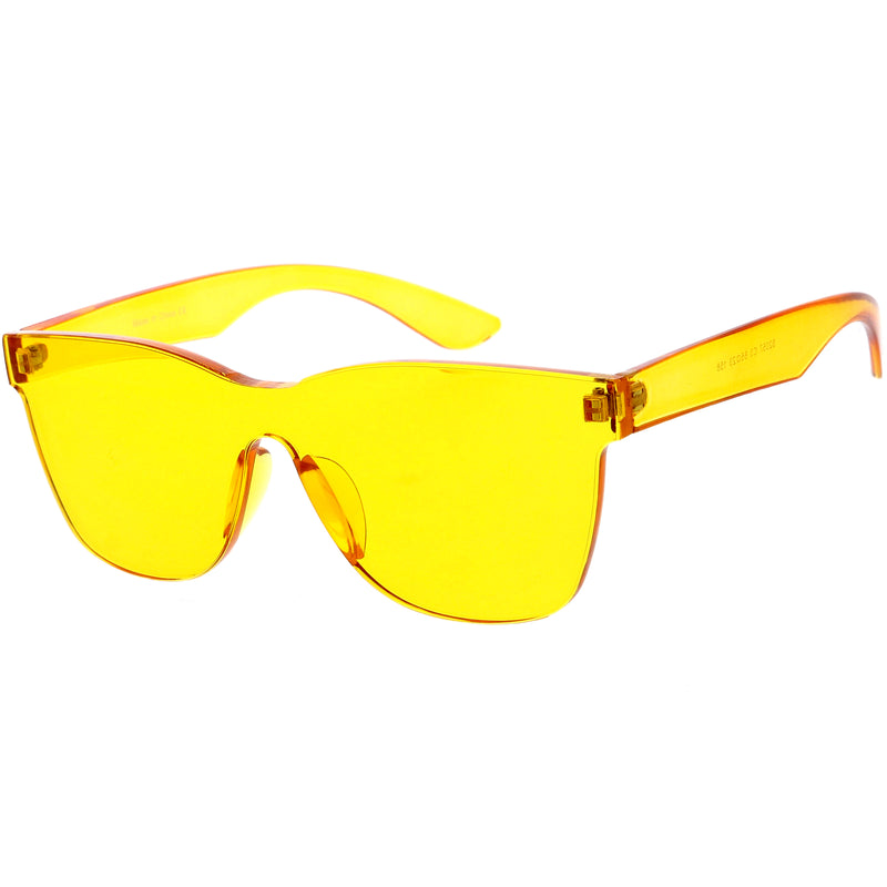 Gafas de sol con escudo de lente mono con borde de cuerno translúcido colorido sin montura D018