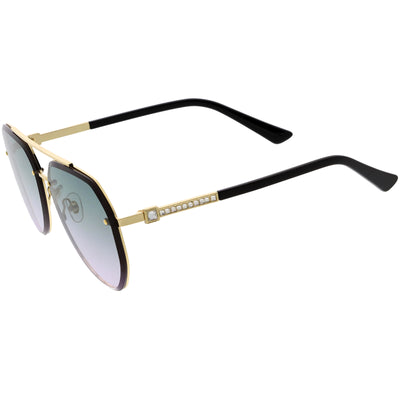 Gafas de sol cuadradas con lentes biseladas y acento de templo con diamantes de imitación de lujo D029