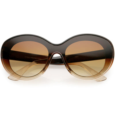 Elegantes gafas de sol ovaladas con lentes de color neutro y escudo retro de gran tamaño D067
