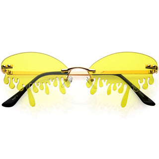 Oozing Melting Effect Color Tinted Lens Oval Rimless Drip Sunglasses D072 - Gold / Yellow