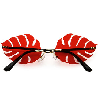 Gafas de sol de hojas teñidas de color sin montura con forma de hoja de palma tropical D075 - Oro / Rojo